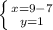 \left \{ {{x = 9 - 7} \atop {y=1}} \right.