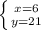 \left \{ {{x=6} \atop {y = 21}} \right.