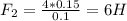 F_2=\frac{4*0.15}{0.1}=6H