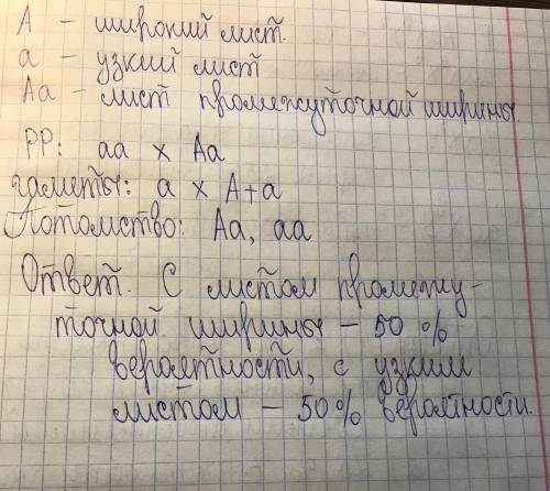 решить задачу по биологии. У крапивы растения с широкими листьями при скрещивании между собой всегд