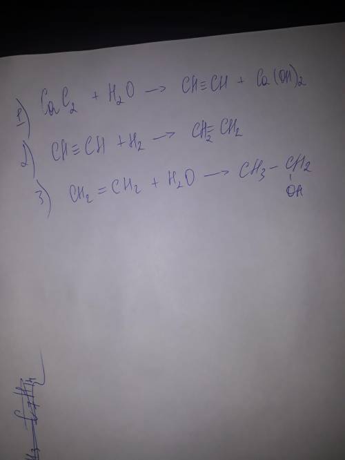 Цепочка превращений СаС2-C2Н2-С2Н4-С2Н5ОН