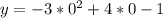 y=-3*0^{2} +4*0-1