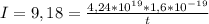 I=9,18=\frac{4,24*10^{19}*1,6*10^{-19}}{t}