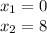 x_{1} =0\\x_{2} =8