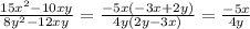 \frac{15x^{2}-10xy}{8y^{2}-12xy} = \frac{-5x(-3x+2y)}{4y(2y-3x)} = \frac{-5x}{4y}