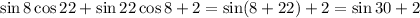 \sin8\cos22+\sin22\cos8+2=\sin(8+22)+2=\sin30+2