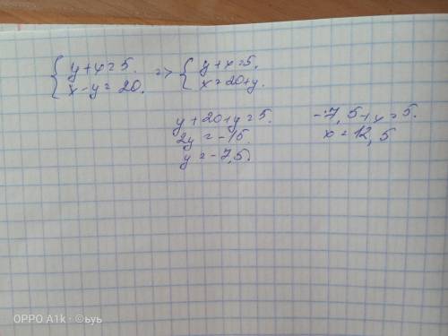 Как решить данную систему уравнений? y+x=5 x-y=20