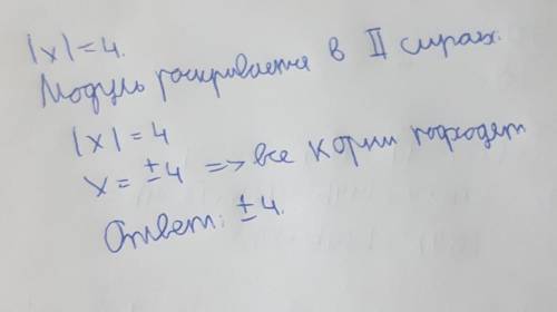 Найдите x,чтобы равенство было верным |x|=4