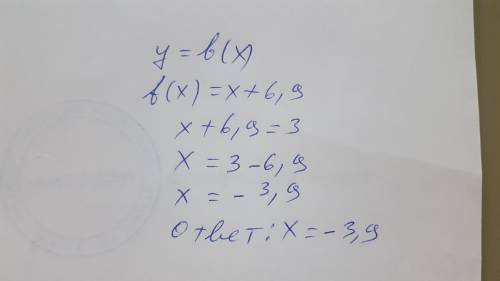 Дана функция y=f(x), где f(x)=x+6,9. При каких значениях аргумента выполняется равенство f(x)=3? отв