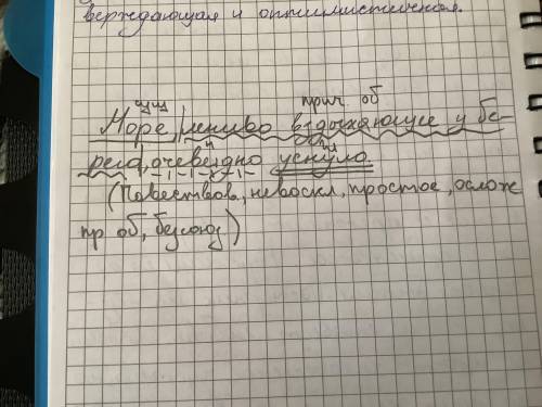 Разберите предложение иначе 2 Море, лениво вздыхающее у берега ,очевидно уснуло