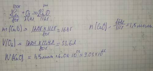 120 г кальция сожгли в кислороде. Рассчитайте: а/ массу образующегося оксида кальция, б/ объем кис