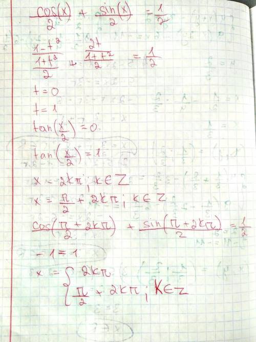 Решите очень нужноcos x/2 + sin x/2=1/2 ​