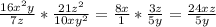 \frac{16x^{2}y }{7z} *\frac{21z^{2} }{10xy^{2} } =\frac{8x }{1} *\frac{3z }{5y}=\frac{24xz}{5y}