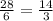 \frac{28}{6} = \frac{14}{3}