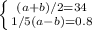 \left \{ {{(a+b)/2=34} \atop {1/5(a-b)=0.8}} \right.