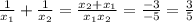 \frac{1}{x_{1}} +\frac{1}{x_{2}} =\frac{x_{2}+x_{1}}{x_{1}x_{2}} =\frac{-3}{-5} =\frac{3}{5}