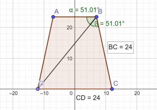 Основи рівнобічної трапеції дорівнюють 24 і 14 см, а діагональ є бісектрисою тупого кута. Знайдіть п