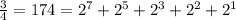 о=174= 2^7+2^5+2^3+2^2+2^1