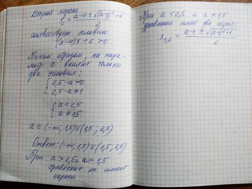 Решите параметрическое уравнение Log_(2,5 -a) ( x² +1 ) = Log_(2,5 -a) ( (a -4)*x +2 ) . - - - (2,