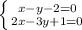 \left \{ {{x-y-2=0} \atop {2x-3y+1=0}} \right.