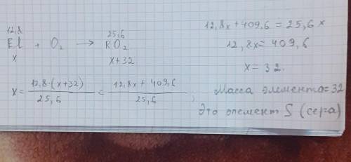 Решить задачуПри згорянні елемента масою 12,8 г утворився оксид складу RO2 масою 25,6 г. Визначте це