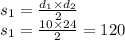 s_{1} = \frac{ d_{1} \times d_{2}}{2} \\ s_{1} = \frac{10 \times 24}{2} = 120