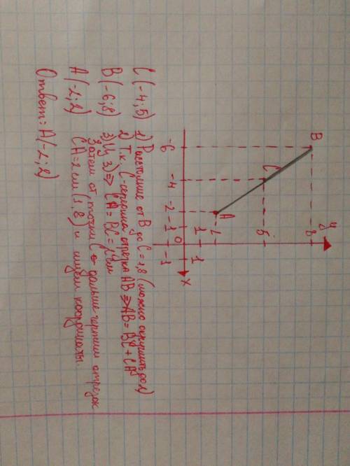 точка С середина отрезка. найдите координаты точки А если С -4; 5, и В -6; 8​