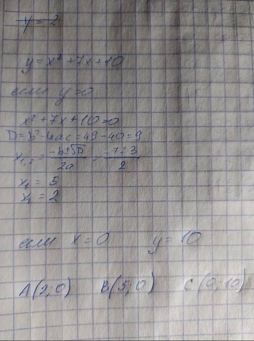 Найдитe нули фyнкции у=x^2+7x+10