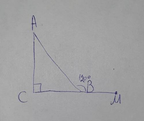 Дан треугольник АВС, угол С=90°,внешний угол при вершине В=120°.Найти острые углы треугольника АВС