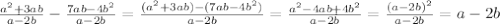 \frac{a^2+3ab}{a-2b}-\frac{7ab-4b^2}{a-2b}=\frac{(a^2+3ab)-(7ab-4b^2)}{a-2b}=\frac{a^2-4ab+4b^2}{a-2b}=\frac{(a-2b)^2}{a-2b}=a-2b