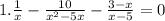 1.\frac{1}{x} -\frac{10}{x^{2} -5x} -\frac{3-x}{x-5} =0