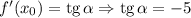 f'(x_{0}) = \text{tg} \, \alpha \Rightarrow \text{tg} \, \alpha = -5