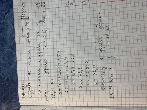 бала Із двох дерев зібрали 85,4 кг груш причому з одного дерева зібрали на 12,6 кг менше, ніж із дру