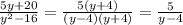 \frac{5y+20}{y^2-16} =\frac{5(y+4)}{(y-4)(y+4)} =\frac{5}{y-4}