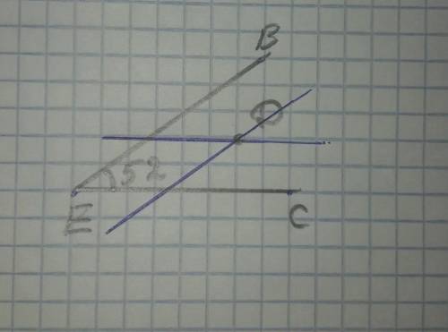 Начертите угол BEC, градусная мера которого равна 52°. Отметьте между сторонами угла точку D и прове