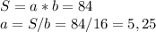 S=a*b=84\\a=S/b=84/16=5,25