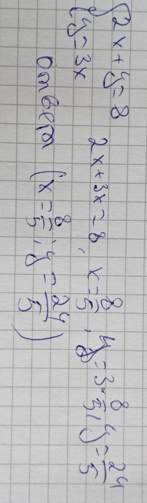 Розв'яжіть підстановки систему рівнянь 2х+у=8у=3х​