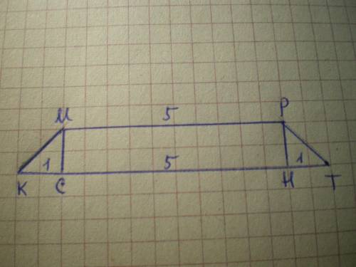 знайдіть площу рівнобічної трапеції, основи якої дорівнює 5 см і 7 см, а гострий кут при основі дорі