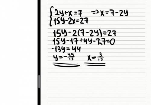 Розвязання систем пидстанови 2у + х = 7 15у - 2х = 27