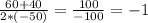 \frac{60+40}{2*(-50)} =\frac{100}{-100} =-1