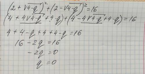 Сумма квадратов корней, уравнение x²-4x + q = 0 равна 16 найдите q​