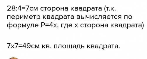 Определи длину сторон квадрата и площадь квадрата если его периметр равен 28 см