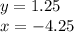 y = 1.25 \\ x = - 4.25