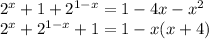 2^x+1 + 2^{1-x} = 1-4x-x^2 \\ 2^x+2^{1-x}+1=1-x(x+4)