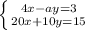 \left \{ {{4x - ay=3} \atop {20x + 10y = 15}} \right.