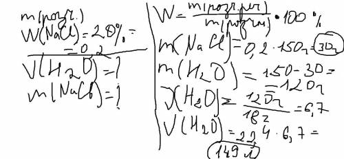 Обчисліть масу кухонної солі NaCl і об'єм води, які необхідні для приготування 150 г розчину з масов