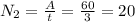 N_{2} = \frac{A}{t} = \frac{60}{3} = 20