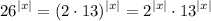 \displaystyle 26^{|x|}=(2\cdot 13)^{|x|}=2^{|x|}\cdot 13^{|x|}