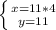 \left \{ {{x=11*4} \atop {y=11}} \right.