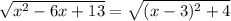 \sqrt{x^{2} -6x+13} =\sqrt{(x-3)^{2} +4}